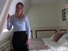 MomsCult presents: German female real estate agent secretary in pantyhose fuck