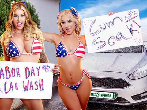 MomsCult presents: Car wash duo shake tits and score big