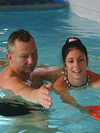 MomsCult presents: Brunette teenage beauty fucked by a horny swim teaching paps