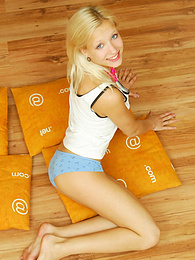 MomsCult presents: Amazing blonde nude teen decided to place herself at the attic of her wooden house on four orange pillows for her dirty intention.