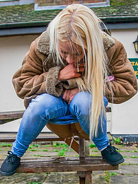 MomsCult presents: Blond hungarian cutie Kiara Lord strips and presents her amazing boobs and ass outdoors