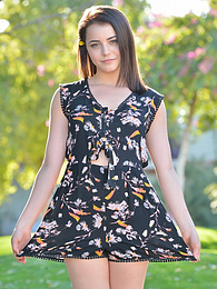 MomsCult presents: Svelte american dark-haired teen Kylie Quinn in shorts toys her twat outdoor