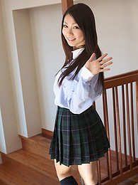 MomsCult presents: Asian schoolgirl Tomoyo Hoshino strips to stockings and poses outdoors