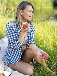MomsCult presents: Skinny blonde Paulina gets naked on a blanket in a field of wheat